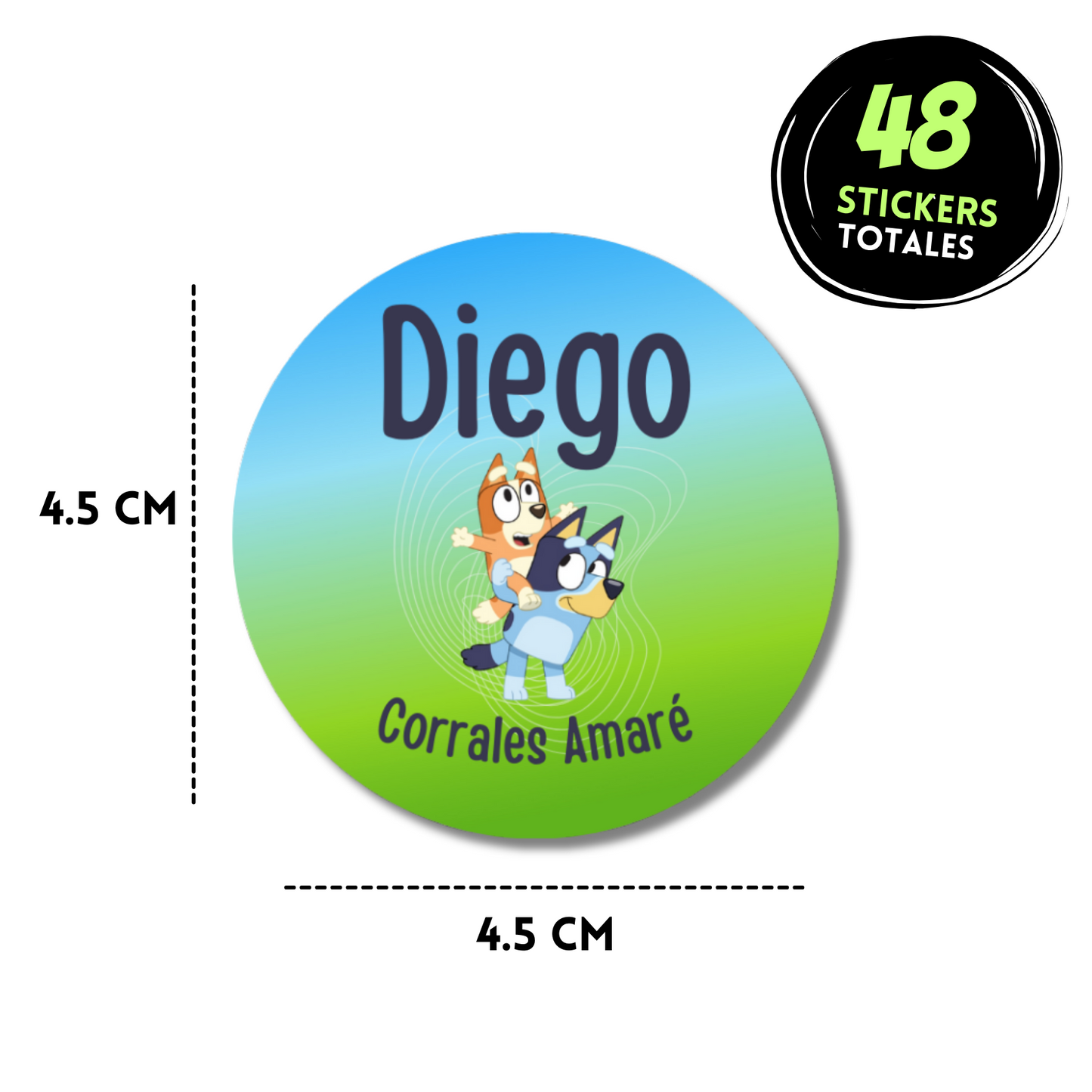 Bluey y Bingo Stickers de papel redondas personalizadas
