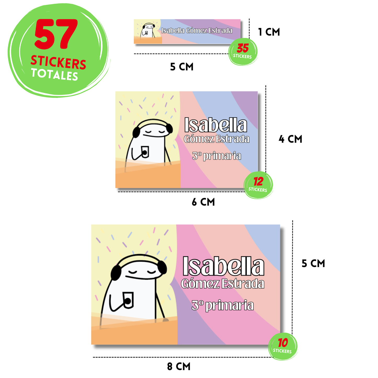 Flork escuchando música Etiquetas Escolares Personalizadas Libretas, Libros y Lápices
