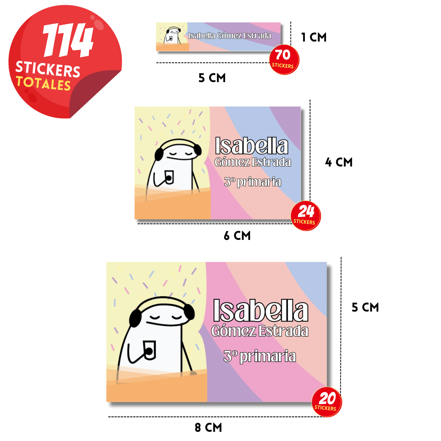 Flork escuchando música Etiquetas Escolares Personalizadas Libretas, Libros y Lápices