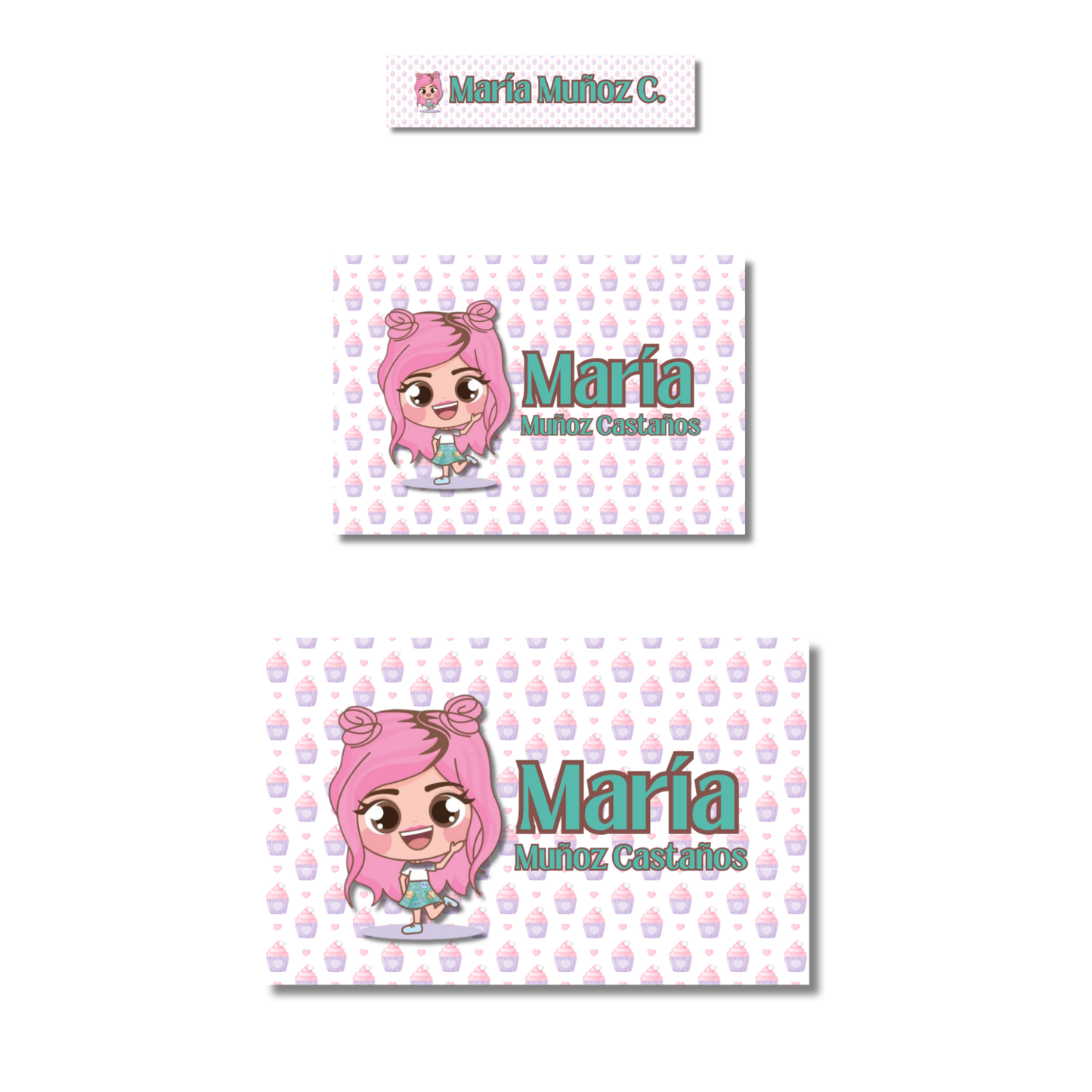 Miss Pastelitos Caricatura Etiquetas Escolares Personalizadas Libretas, Libros y Lápices