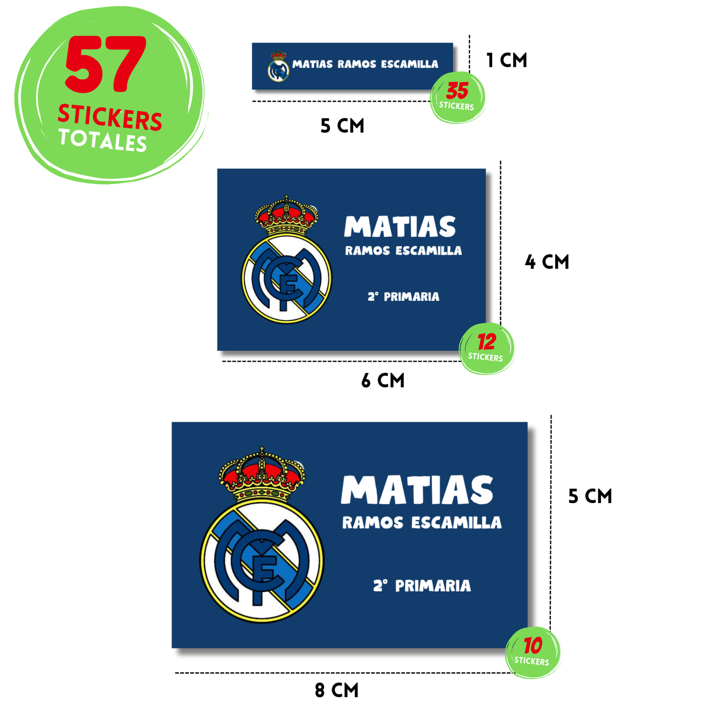 Logo Real Madrid fondo Azúl Naval Etiquetas Escolares Personalizadas Libretas, Libros y Lápices