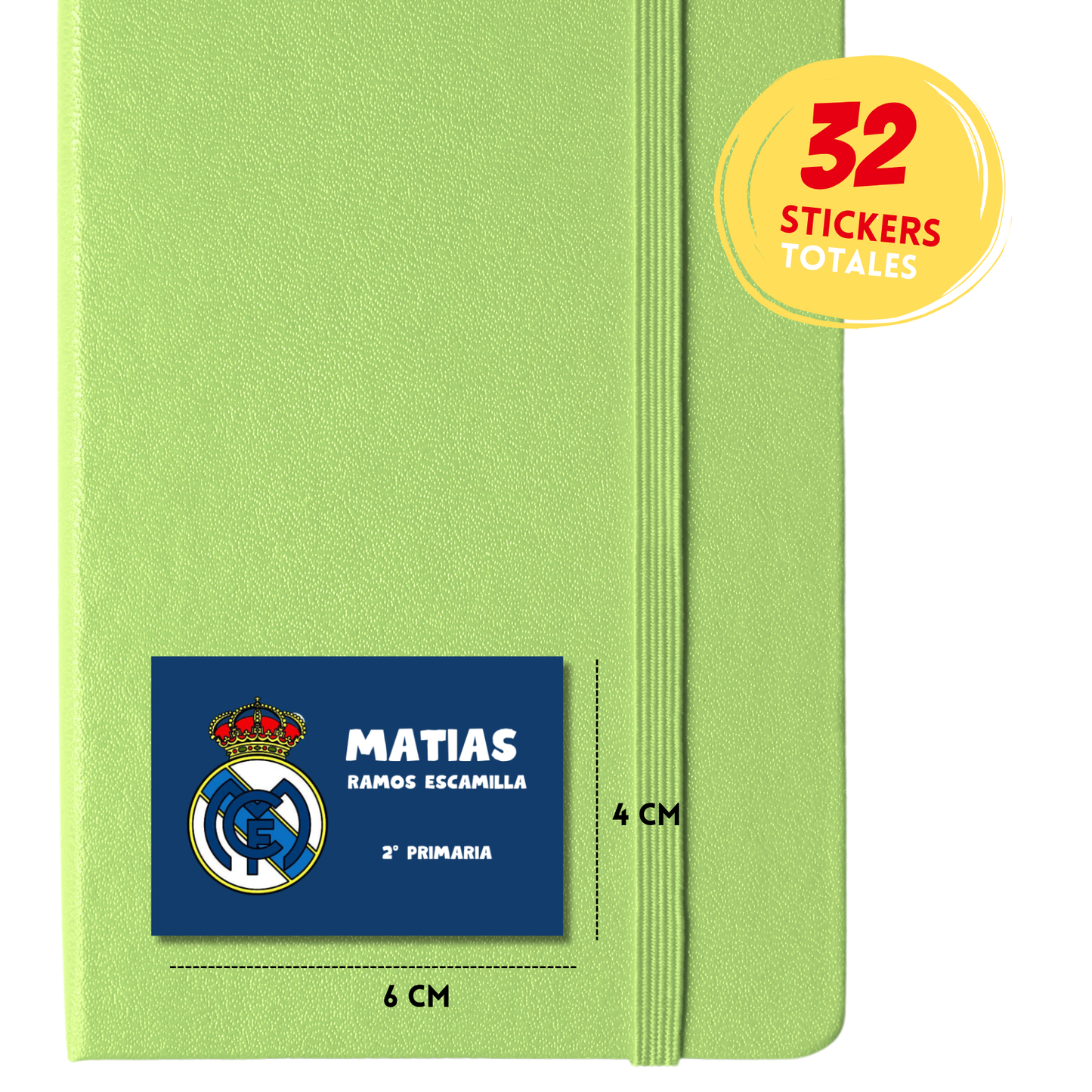Logo Real Madrid fondo Azúl Naval Etiquetas Escolares Personalizadas Libretas, Libros y Lápices