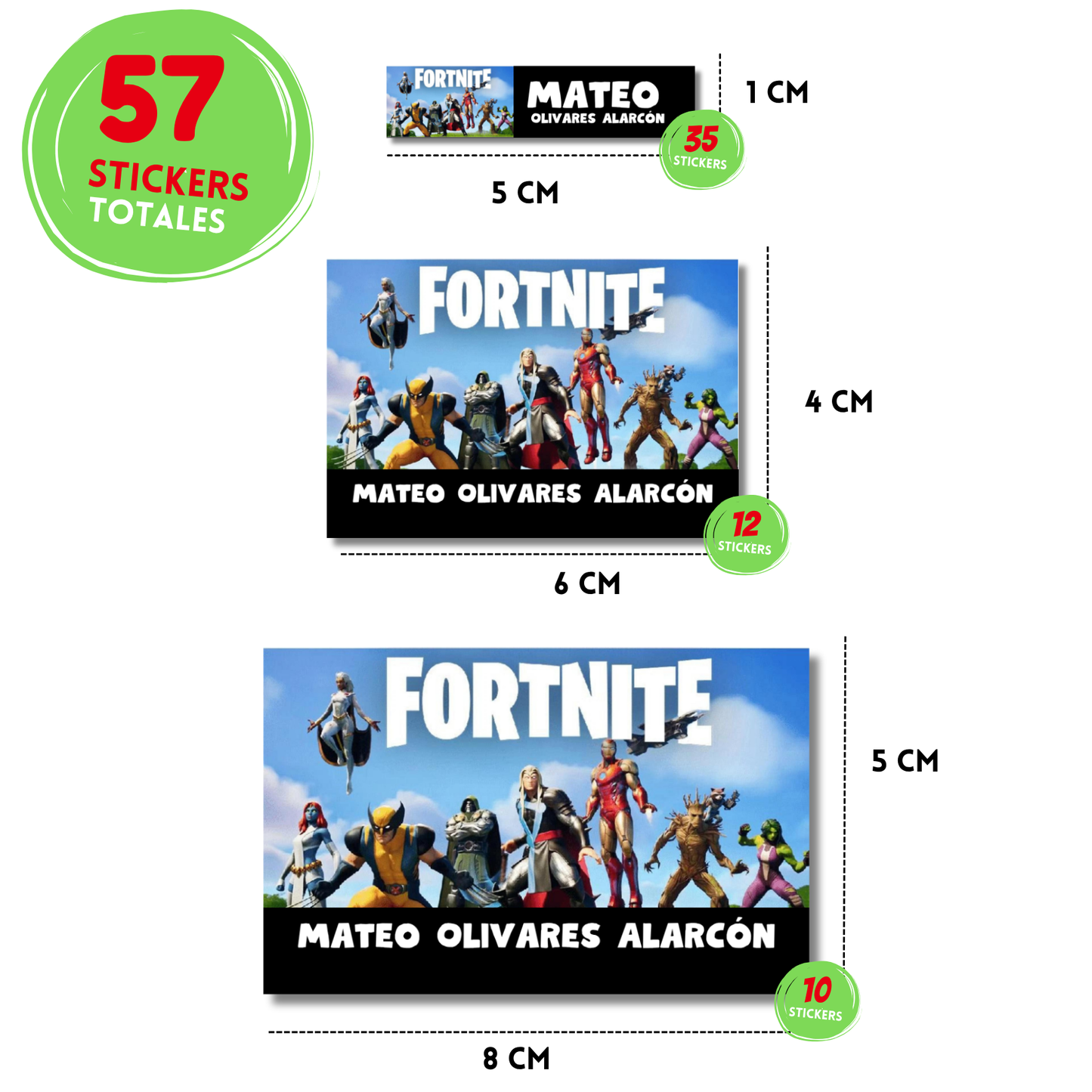 Súperheroes y villanos fortnite Etiquetas Escolares Personalizadas Libretas, Libros y Lápices