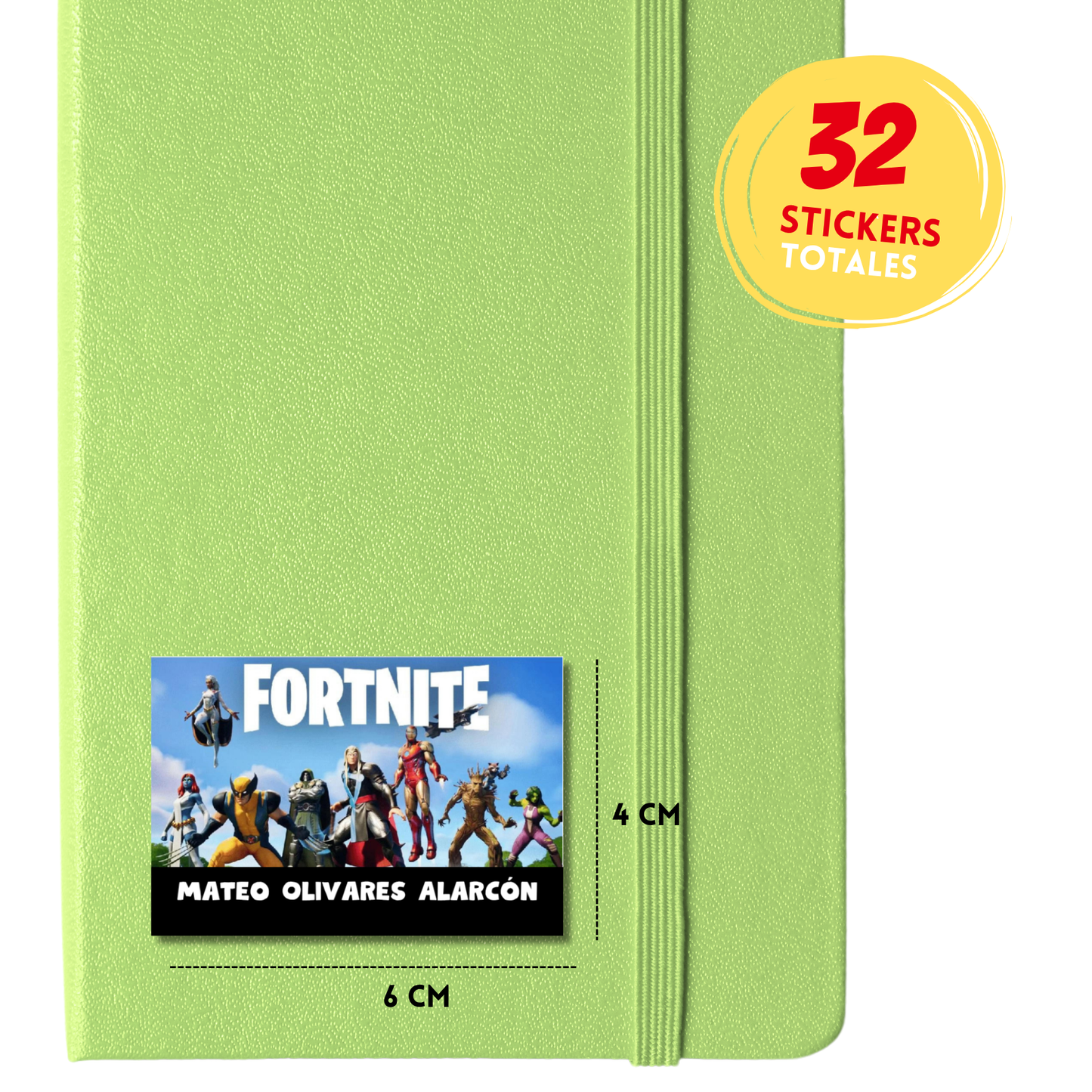 Súperheroes y villanos fortnite Etiquetas Escolares Personalizadas Libretas, Libros y Lápices