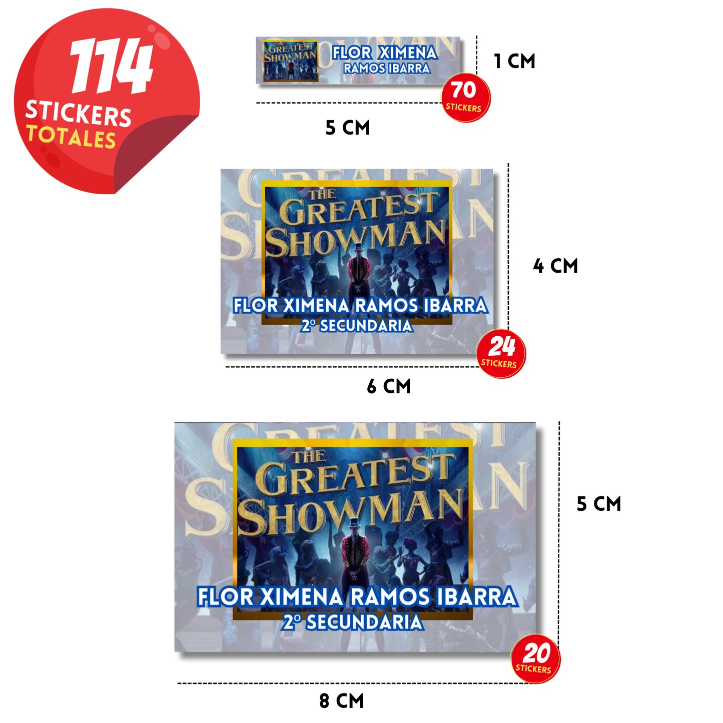 The Greatest Showman Portada Etiquetas Escolares Personalizadas Libretas, Libros y Lápices