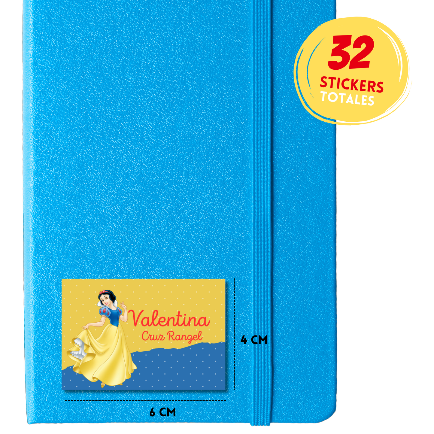 Snow White Personalized School Labels Notebooks, Books and Pencils 