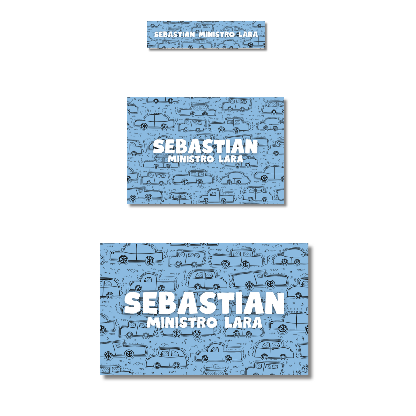 Cars Blue Background Personalized School Labels Notebooks, Books and Pencils 