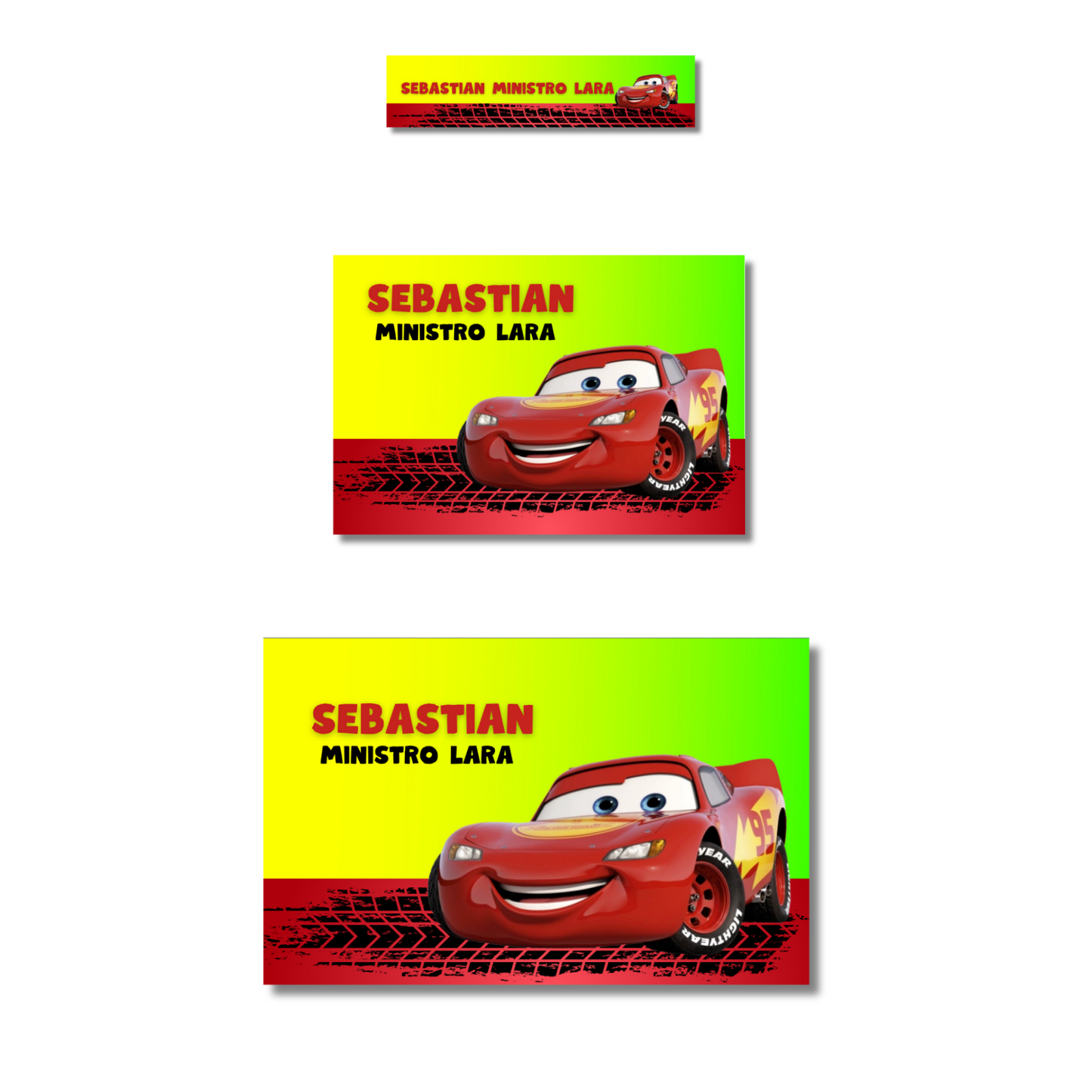 Cars Lightning McQueen Green Background Personalized School Labels Notebooks, Books and Pencils 