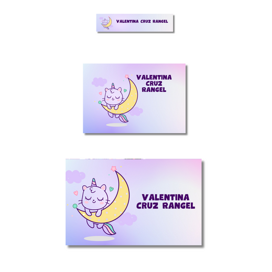 Gaticornios Luna Etiquetas Escolares Personalizadas Libretas, Libros y Lápices