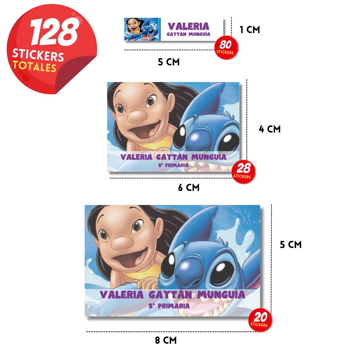 Lilo &amp; Stitch Personalized School Labels Notebooks, Books and Pencils 