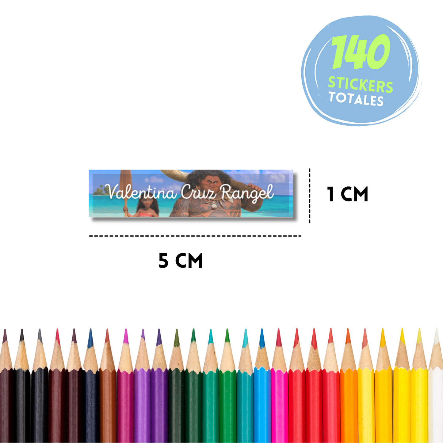 Moana &amp; Maui Personalized School Labels Notebooks, Books and Pencils 