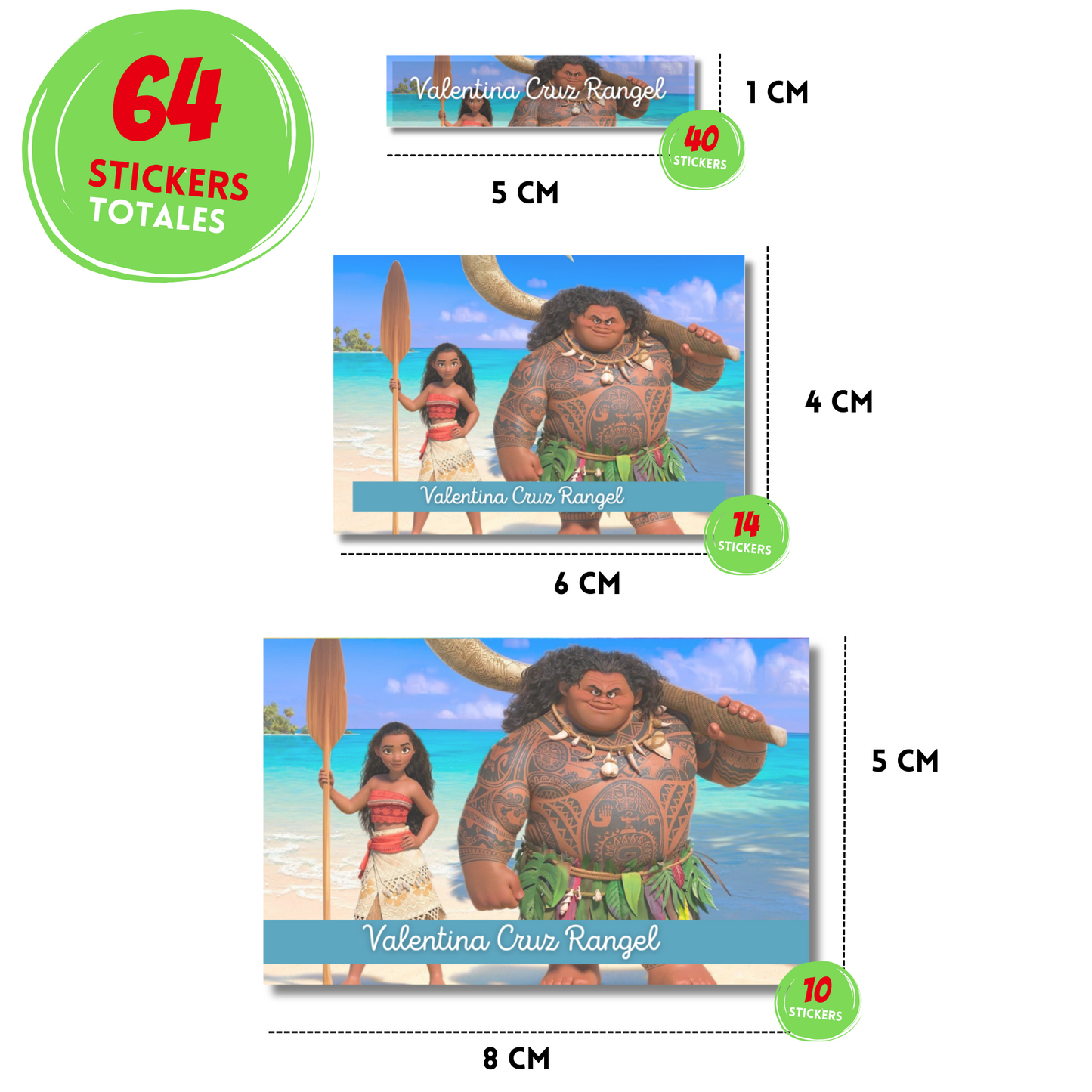 Moana &amp; Maui Personalized School Labels Notebooks, Books and Pencils 