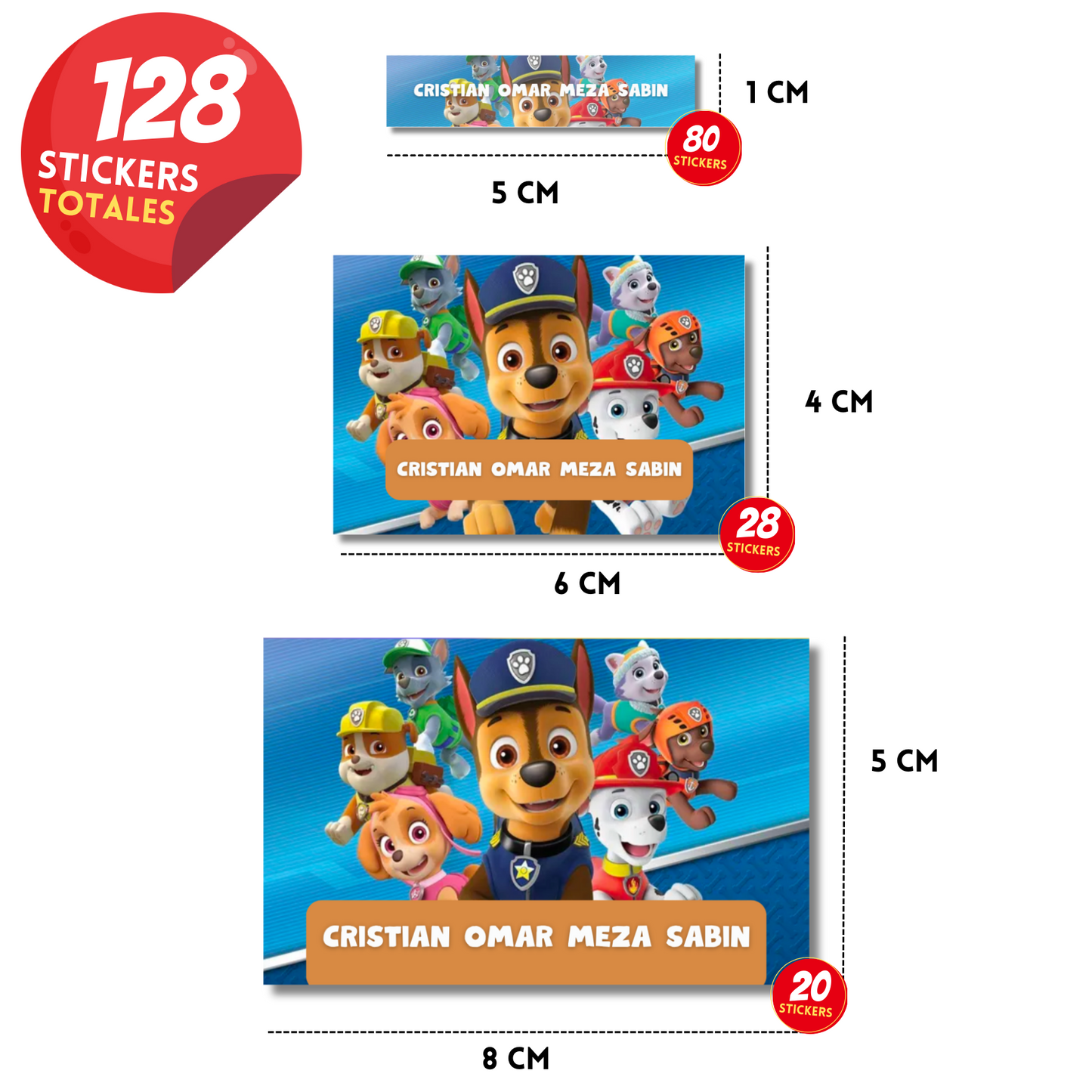 Paw Patrol Chase Personalized School Labels Notebooks, Books and Pencils 