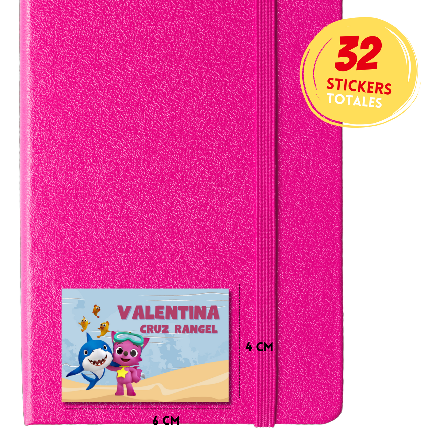 Pink Funk &amp; Baby Shark Personalized School Labels Notebooks, Books and Pencils 