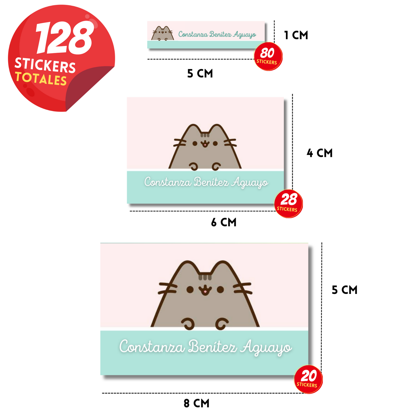 Pusheen Personalized School Labels Notebooks, Books and Pencils 