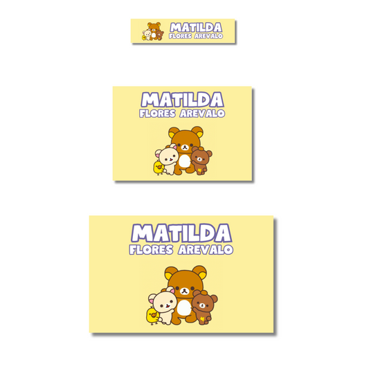 Rilakkuma Fondo Amarillo Etiquetas Escolares Personalizadas Libretas, Libros y Lápices