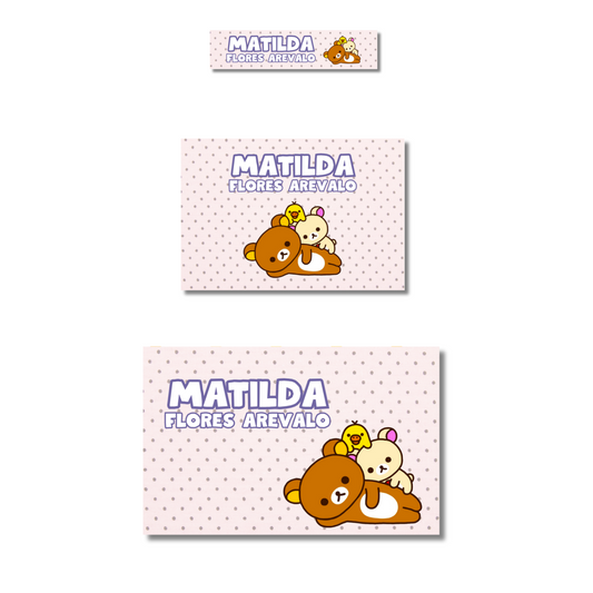 Rilakkuma Fondo Rosa Pastel Etiquetas Escolares Personalizadas Libretas, Libros y Lápices