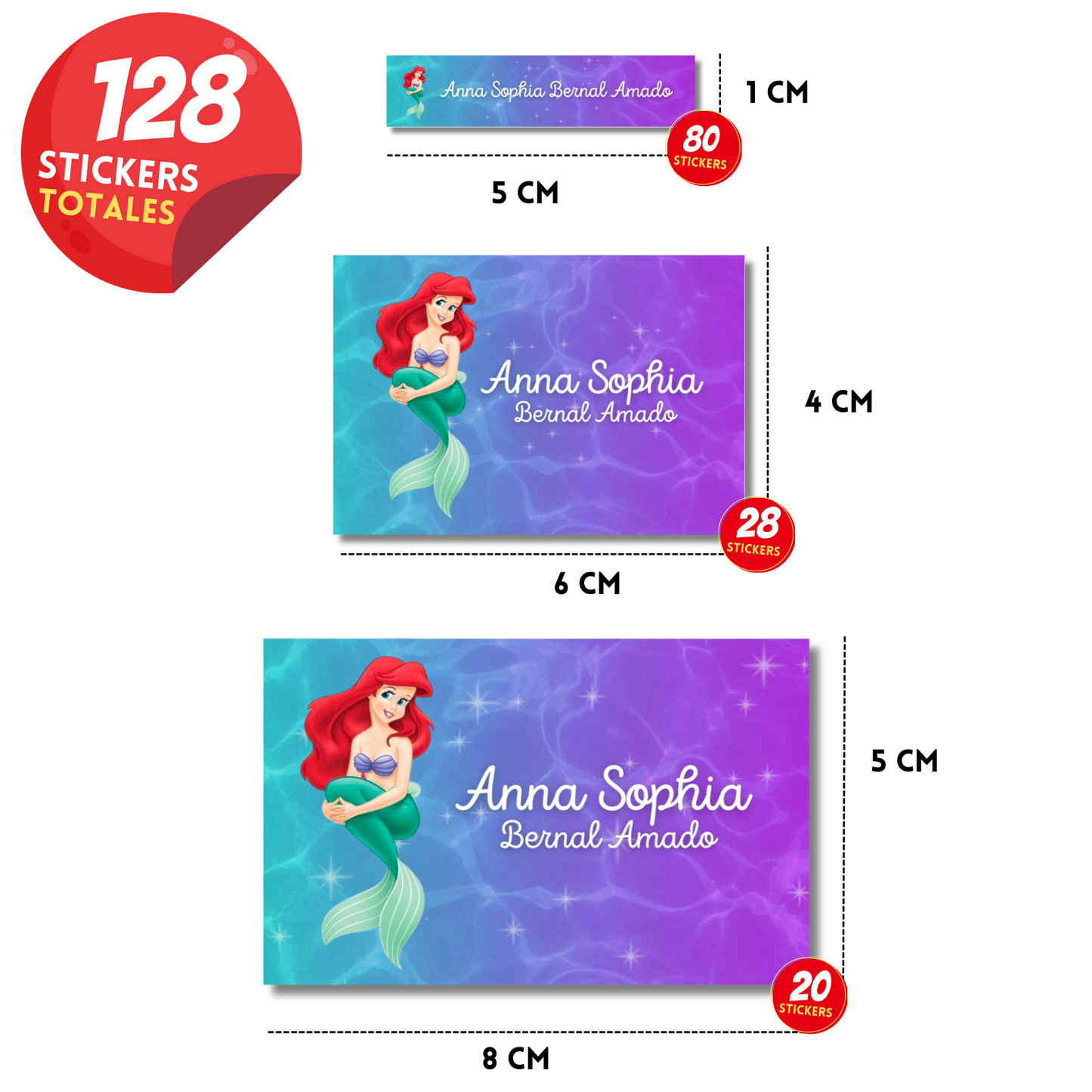 Little Mermaid Personalized School Labels Notebooks, Books and Pencils 