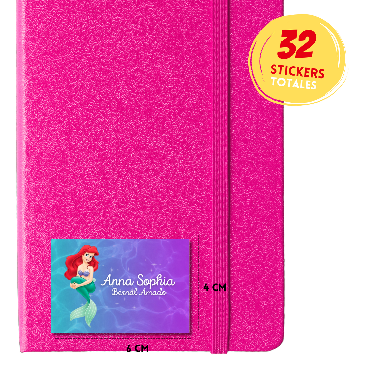 Little Mermaid Personalized School Labels Notebooks, Books and Pencils 