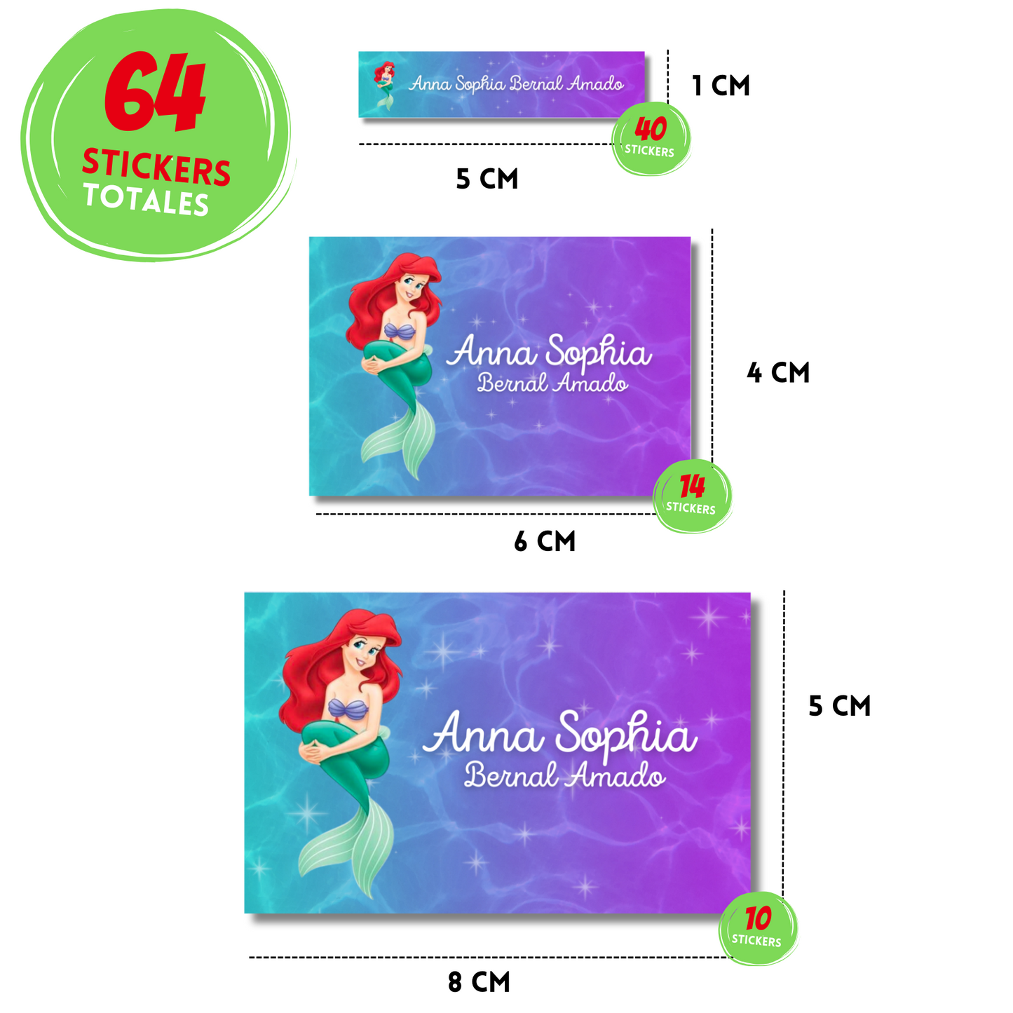 Little Mermaid Personalized School Labels Notebooks, Books and Pencils 