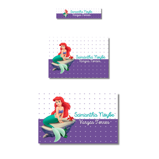 Little Mermaid &amp; Sebastian Personalized School Labels Notebooks, Books and Pencils 