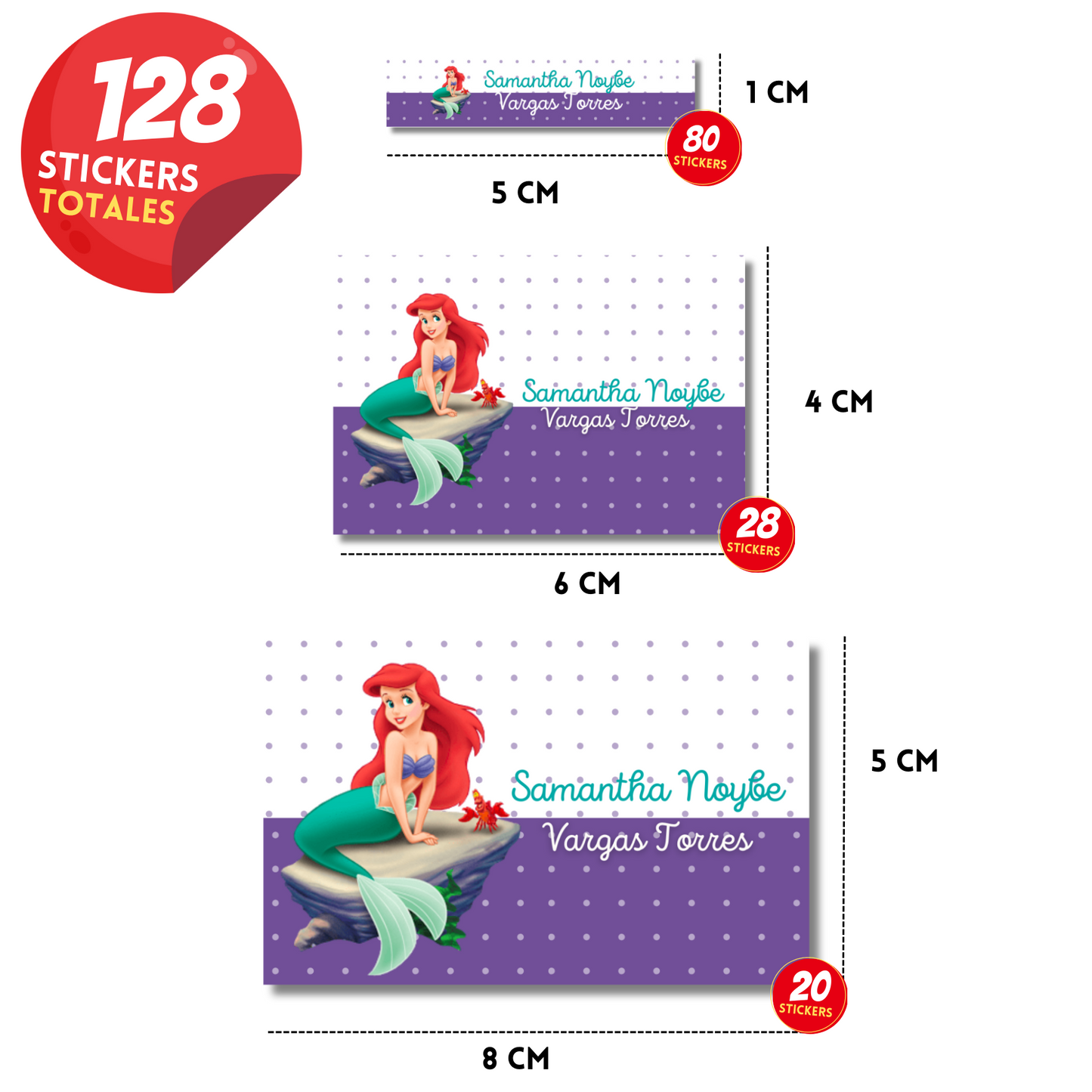 Little Mermaid &amp; Sebastian Personalized School Labels Notebooks, Books and Pencils 