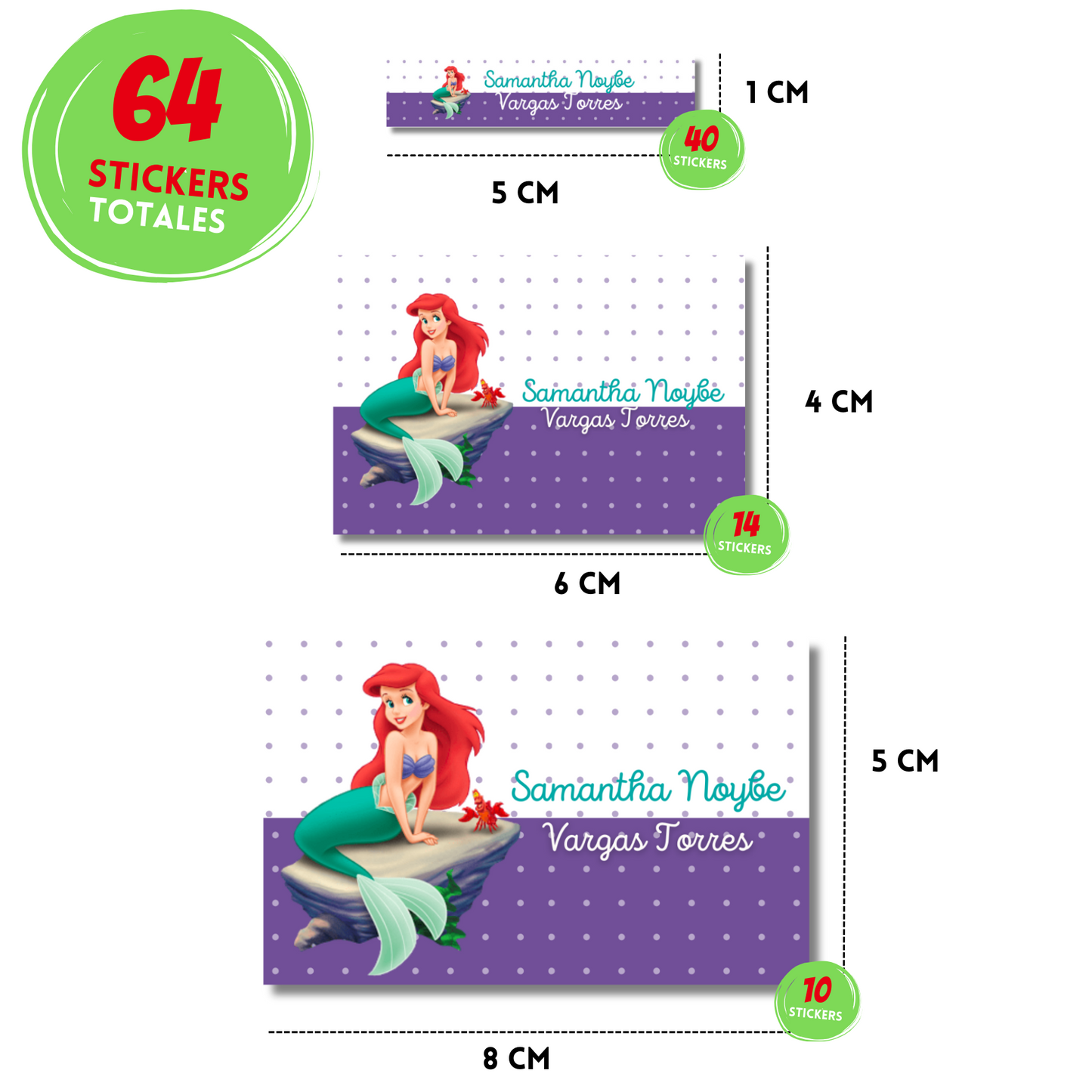 Little Mermaid &amp; Sebastian Personalized School Labels Notebooks, Books and Pencils 