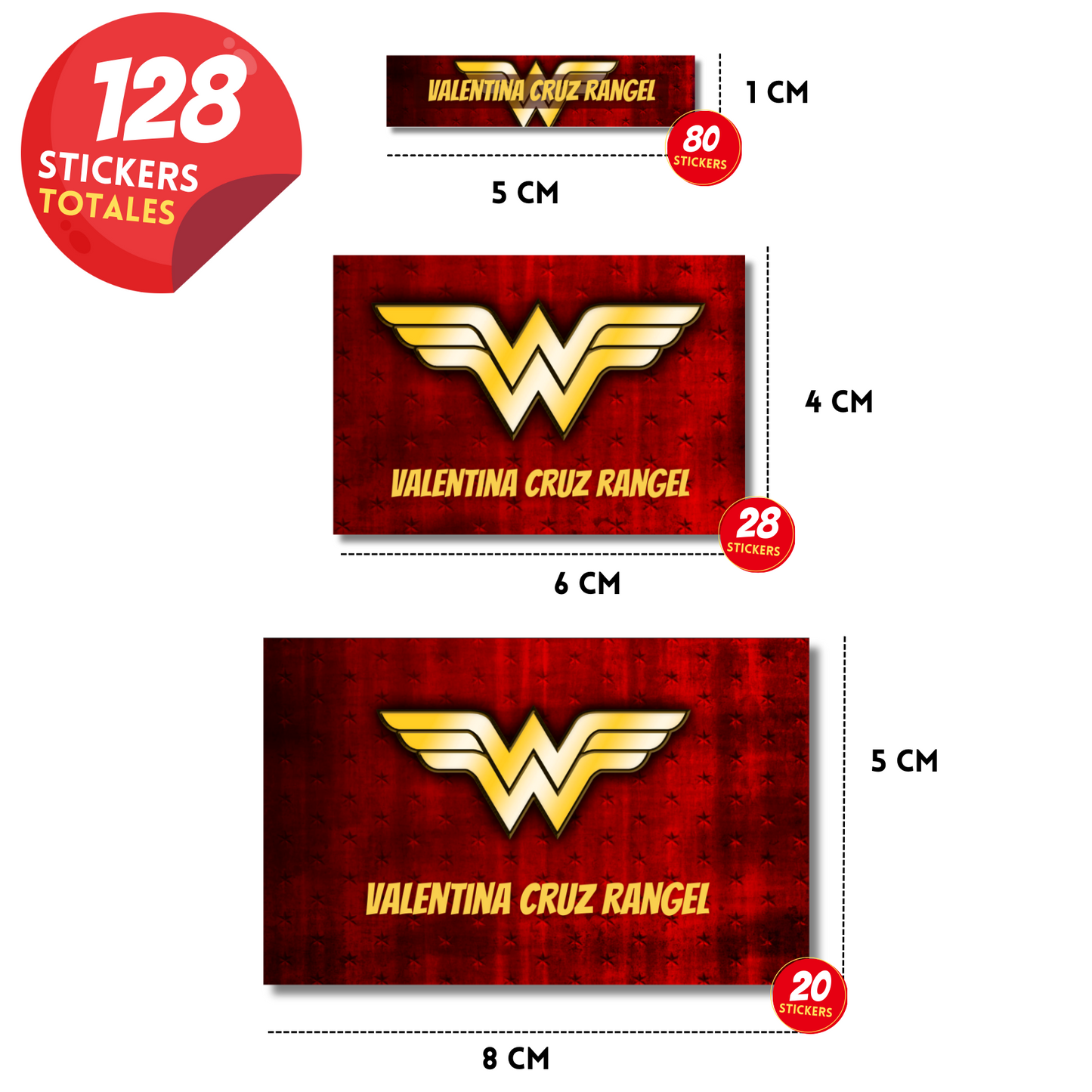 Wonder Woman Logo Personalized School Labels Notebooks, Books and Pencils 