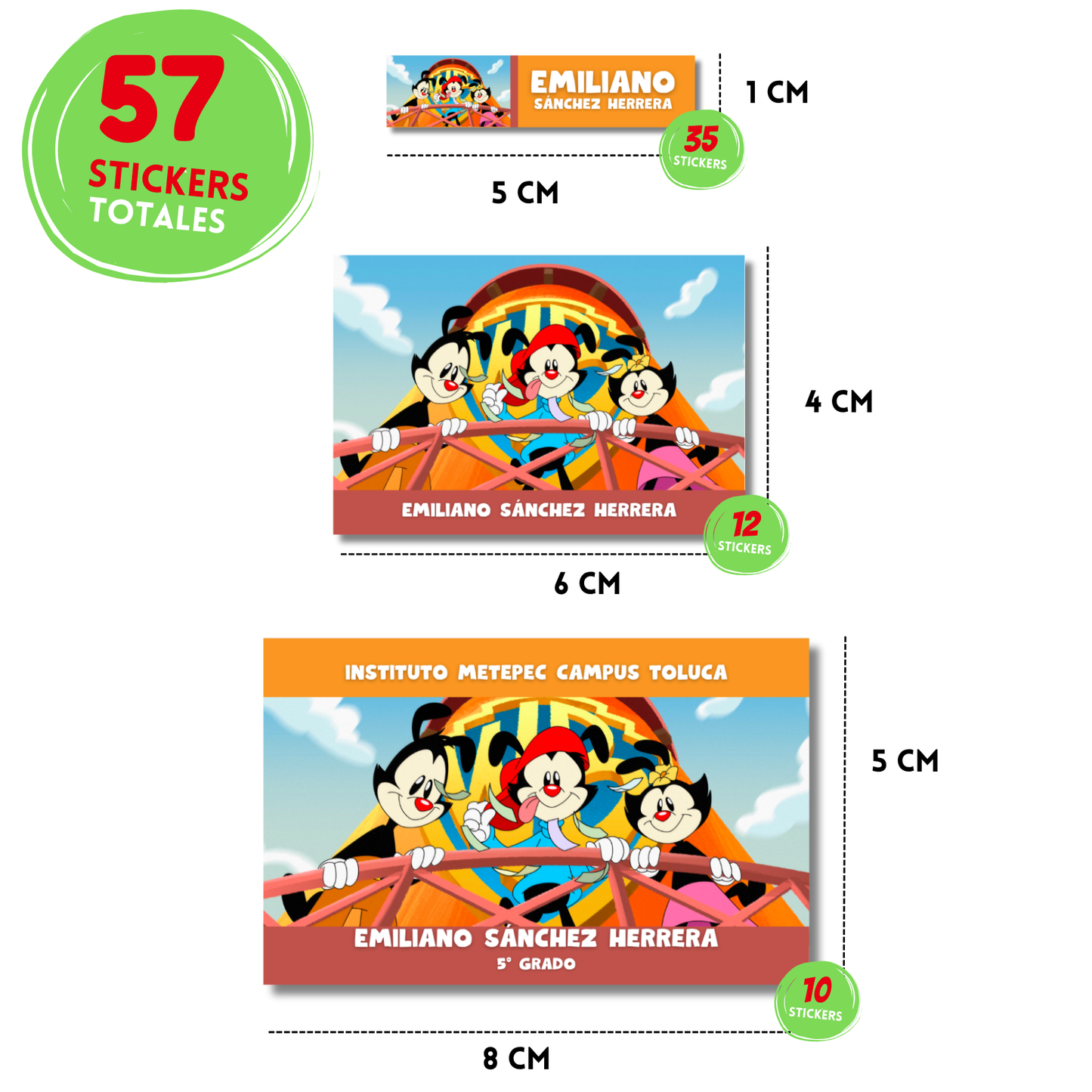 Animaniacs Etiquetas Escolares Personalizadas Libretas, Libros y Lápices