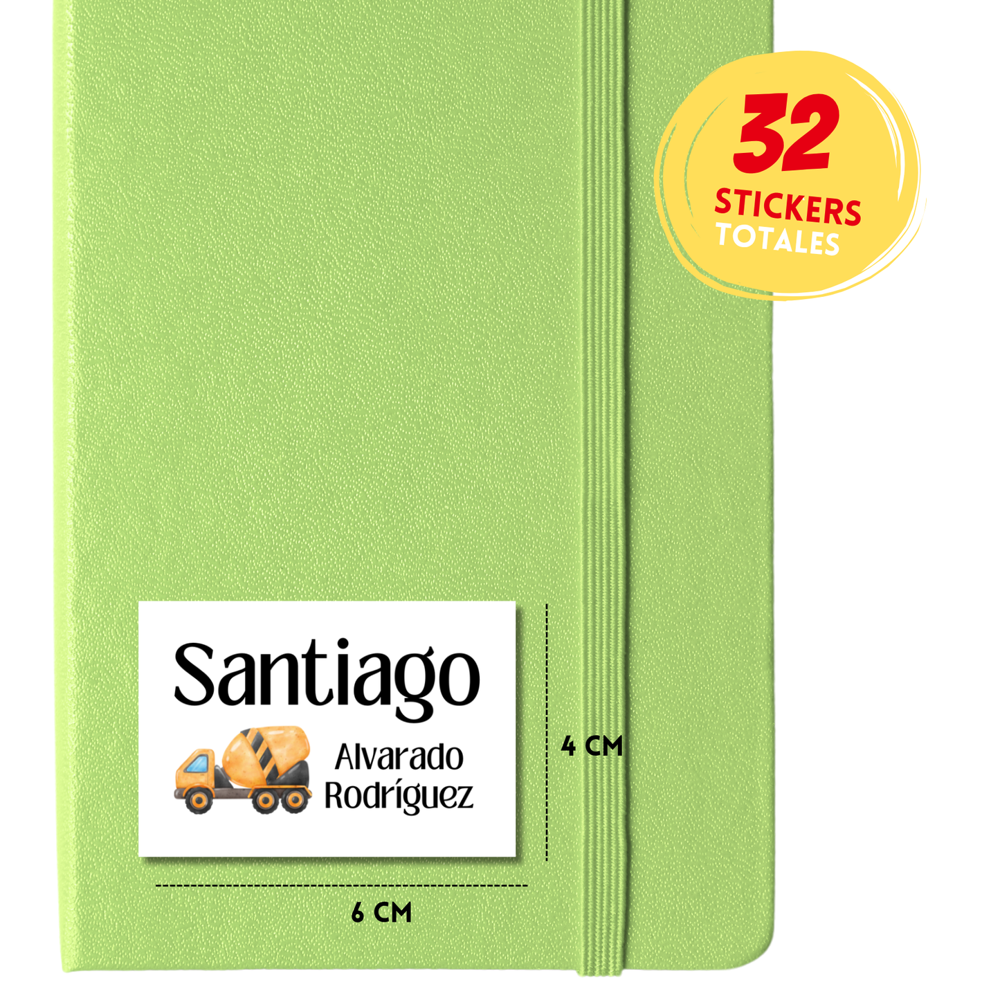 Construcción camión Revolvedora Etiquetas Escolares Personalizadas Libretas, Libros y Lápices