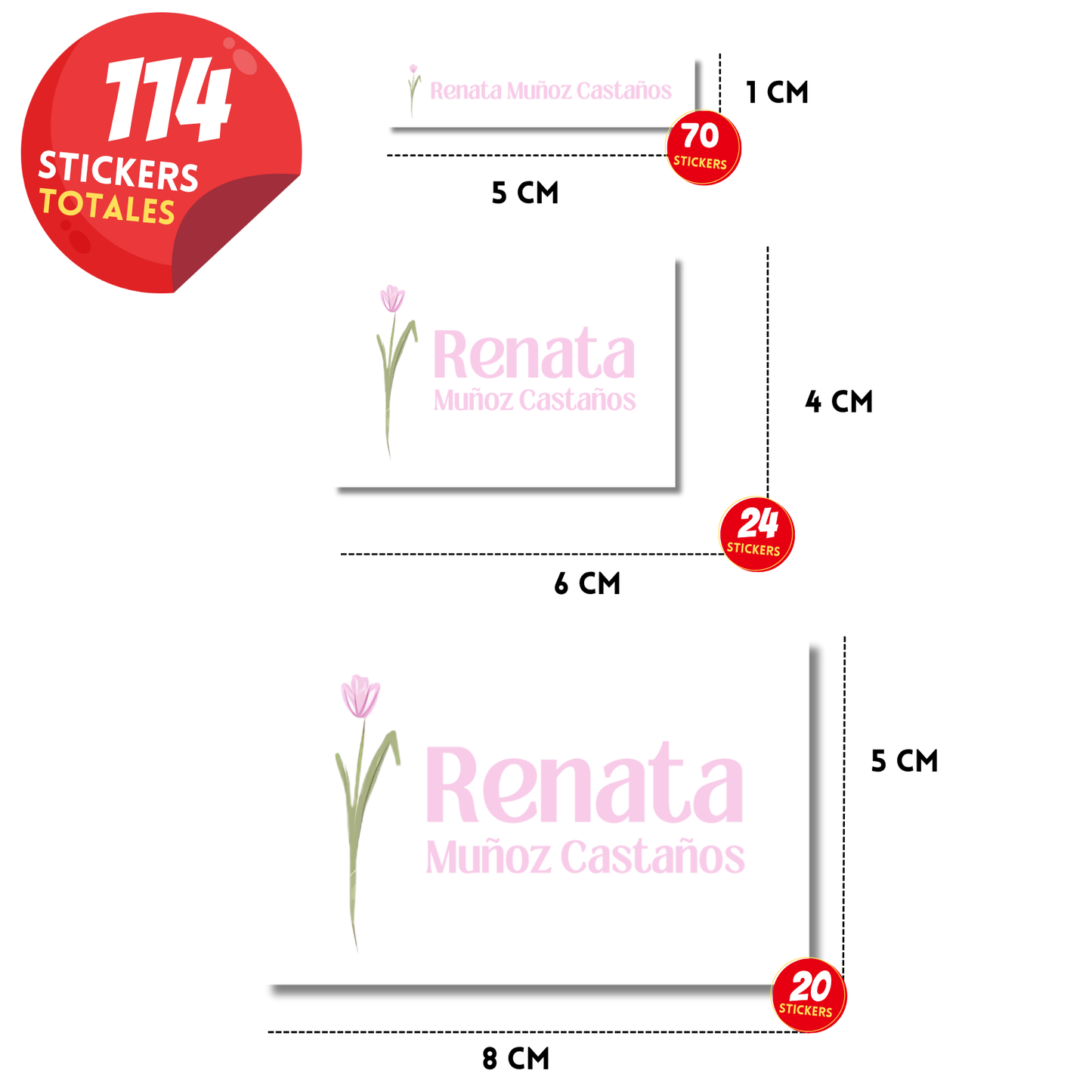 Flor Tulipán Rosa Aesthetic Etiquetas Escolares Personalizadas Libretas, Libros y Lápices