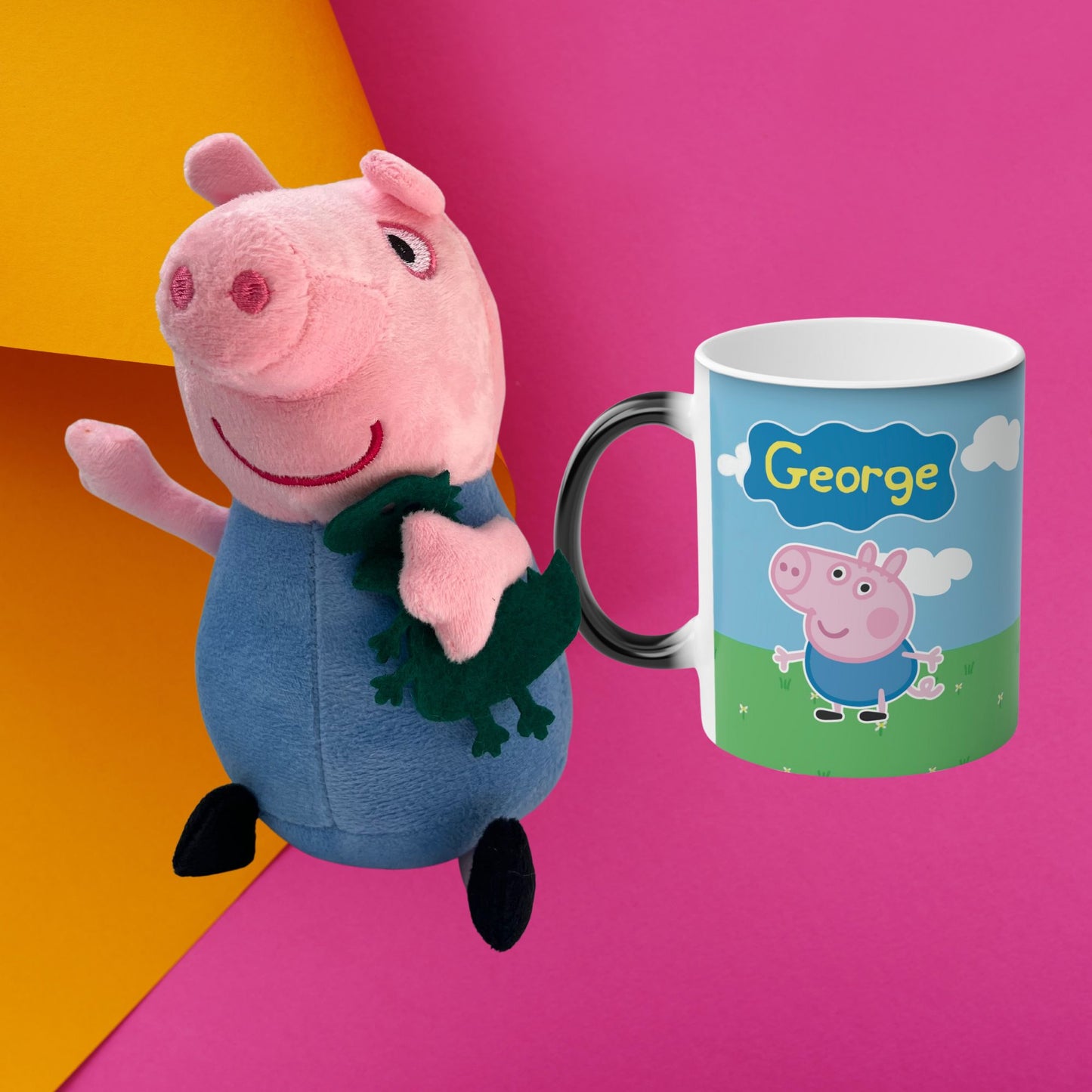 George Peppa Pig Gift Kit Loving Plush Toy + Personalized Magic Mug